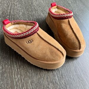 UGG Kids Brown and Red Suede Slippers